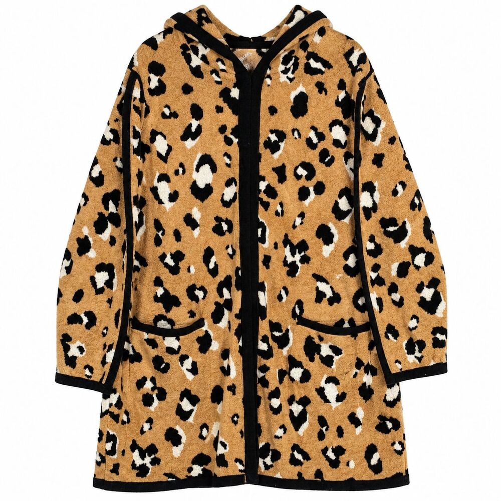 Chicos Leopard Hooded Cardigan Women XL Size 3 Long Animal Print Sweater Coat